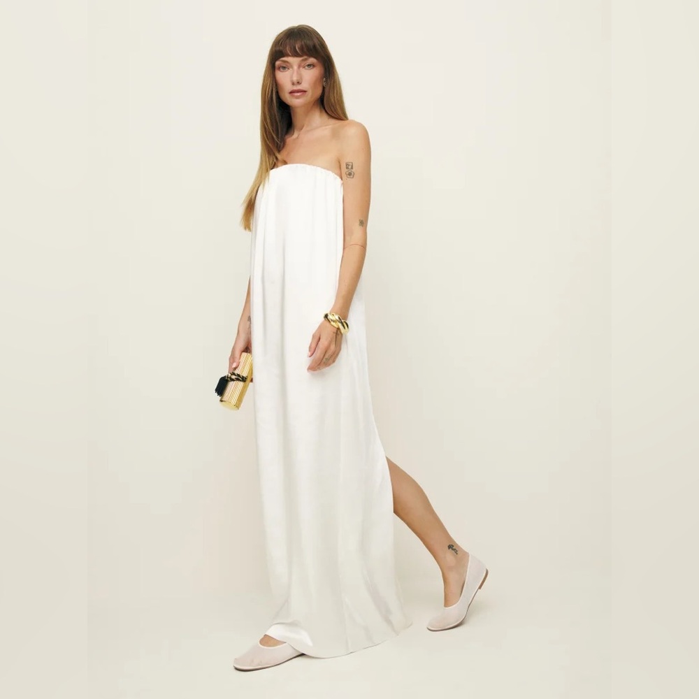 Reformation Oletta Strapless Satin Maxi Slip Dress White Bridal GownSize 4 NWT